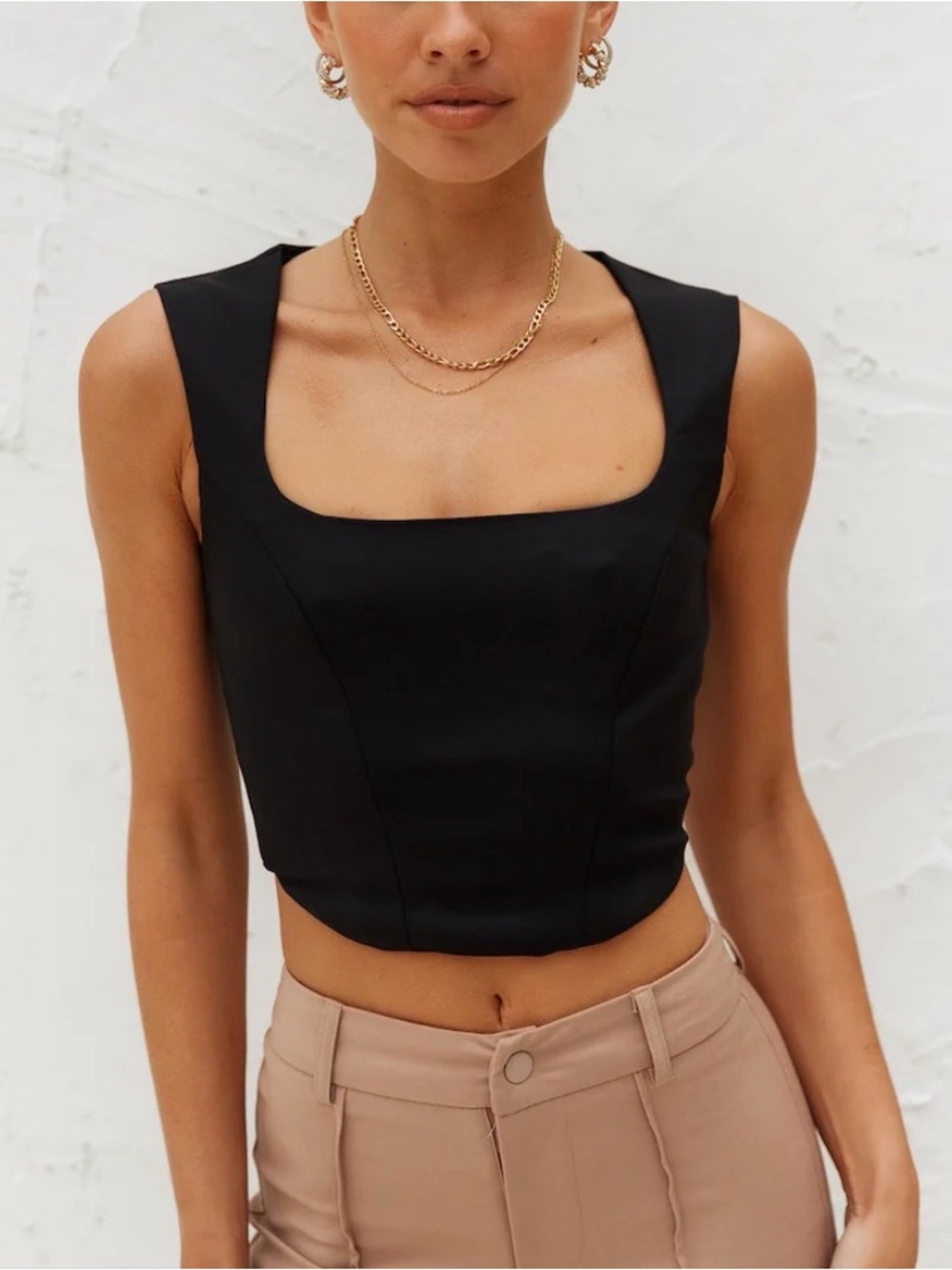 Hello Molly Black Square Neck Corset Crop Top Bustier Goth Rockabilly Grunge Y2K